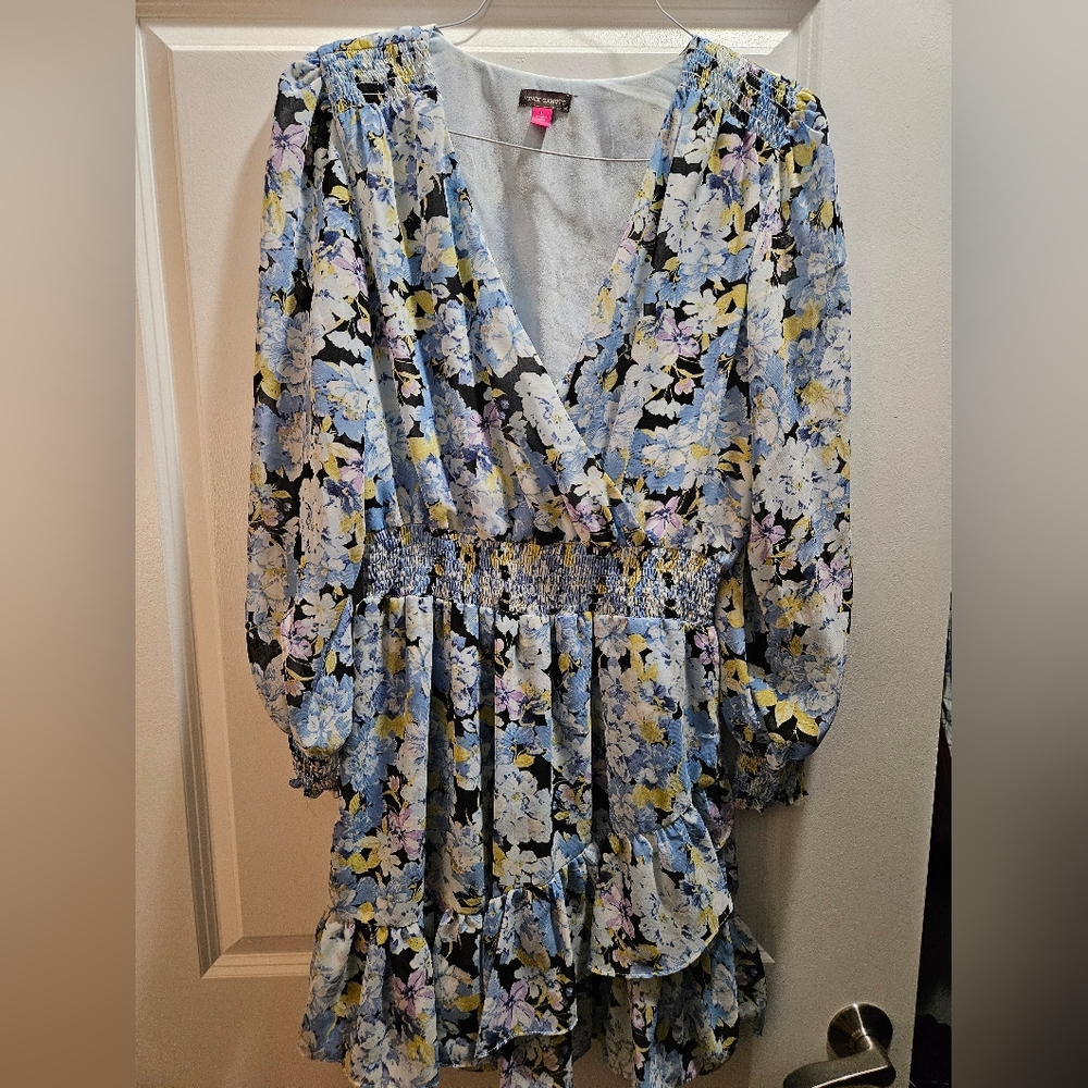 Nordstrom Vince Camuto Long Sleeve Blue Floral Dress Large